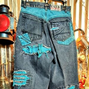 Vintage- Get Used By Elie- Two Tone Blue Jeans Womens 30W / 31L Hip Hop Rare EUC